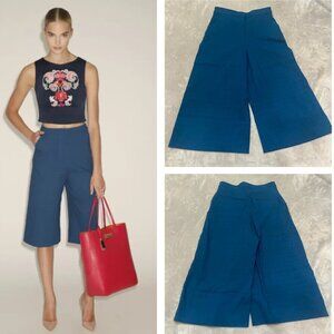 Zac Zac Posen Cropped Wide Leg Culottes Pants Blue 21945